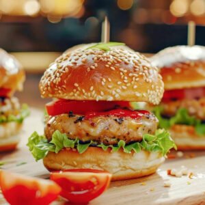 Mini burger poulet, avocat, tomate